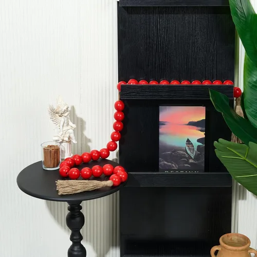 Vista 229 de OMISHE Guirnalda de cuentas de madera extra grande con cuentas de madera y borlas de 1.6 pulgadas de diámetro, cuentas decorativas rústicas de 41