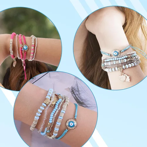 Vista 8 de 12 pulseras para mujer, pulsera de protección, pulsera de amistad, pulsera de ojo de diablo con cuentas, pulsera de moda bohemia multicapa