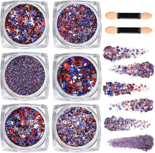 Vista 11 de Teenitor Purpurina para Cara y Cuerpo - Azul, Gel de Purpurina para Cabello, 6 Formas Purpurina de Maquillaje Festival para Cara, Cabello y Cuerpo