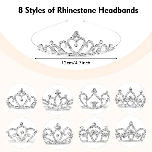 Vista 5 de Cinaci Paquete de 8 Diademas de Corona de Metal Plateado con Purpurina Brillante de Diamantes de Imitación para Boda, Baile de Graduación, Fiesta