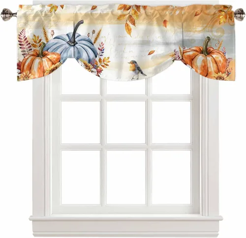 Vista 17 de Cortinas de cocina de Navidad, cenefa semitransparente ajustable con lazo, muñeco de nieve, copo de nieve, bolsillo para barra, tratamiento