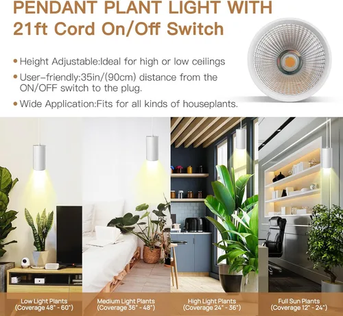 Vista 6 de STERREN Luz de Crecimiento LED, Luces Colgantes Blancas Enchufables para Plantas de Interior, Luces de Crecimiento de Espectro Completo