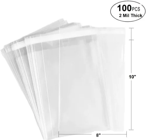 Vista 2 de 100 bolsas – 8.0 x 10.0 pulgadas, 5/64 pulgadas de grosor, bolsas de cierre de cristal transparente con solapa autoadhesiva, bolsas de celofán