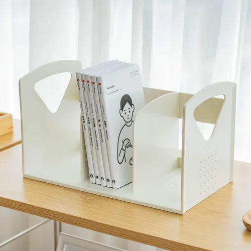 Vista 3 de Paquete de 2 estantes de escritorio para libros, estantería de escritorio pequeña, soporte para revistas F para el hogar, la escuela y la oficina