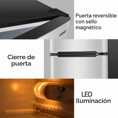 Vista 3 de Mini refrigerador compacto de 3.2 pies cúbicos, mini refrigerador de acero inoxidable con congelador, 2 puertas, para dormitorio, garaje, cámper