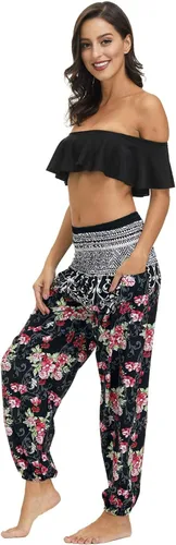 Vista 5 de Pantalones de harén para mujer, pantalones bohemios fluidos, pantalones de yoga, pantalones de pierna ancha, pantalones hippie