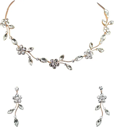 Vista 47 de Faship - Juego de collar y aretes con cristales de imitación florales AB