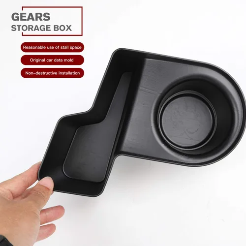 Vista 3 de CheroCar Portavasos, caja de almacenamiento para palanca de cambios, bandeja organizadora con bolsillos para Jeep Grand Cherokee 2011-2020