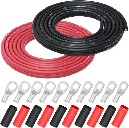 Vista 18 de iGreely Alambre Calibre 6 AWG 20 Pies Negro + 20 Pies Rojo Batería de Soldadura Cable Ultra Flexible de Cobre Puro + 5 pzs de Conectores de Terminal