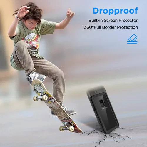 Vista 4 de Lanenas Funda para Samsung Galaxy S9, impermeable, a prueba de polvo, a prueba de caídas con protector de pantalla integrado, 5.8 pulgadas, 360°