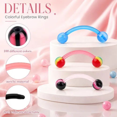 Vista 3 de CrazyPiercing Colorido bola acrílica flexible curva barra ceja anillos Tragus Piercing Jewelry, 16G