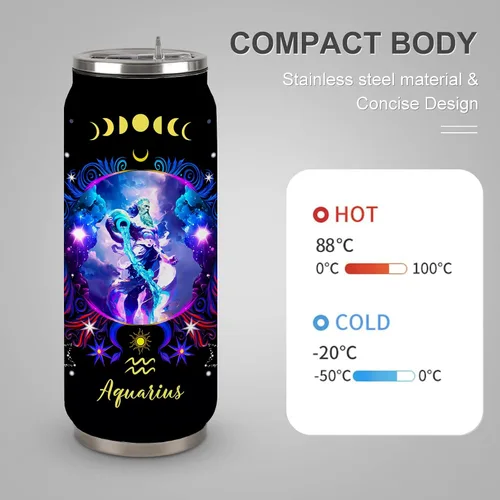 Vista 4 de Aquarius - Vaso de acero inoxidable del zodiaco para hombres y mujeres, regalo de cumpleaños para fanáticos de la astrología con tapa con pajilla