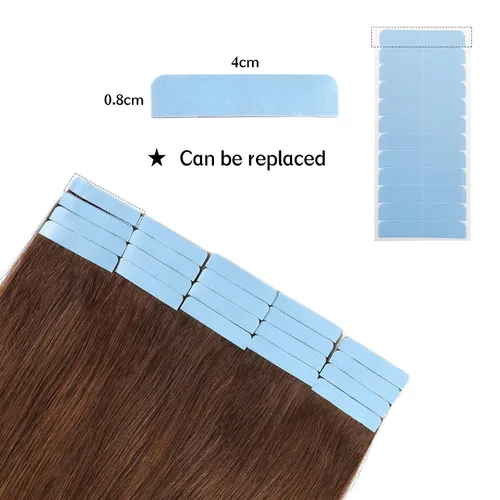Vista 2 de YILITE 60 extensiones de cabello, cinta azul de repuesto de 1.6 x 0.3 in, adhesivo de doble cara para extensiones de cabello adhesivas