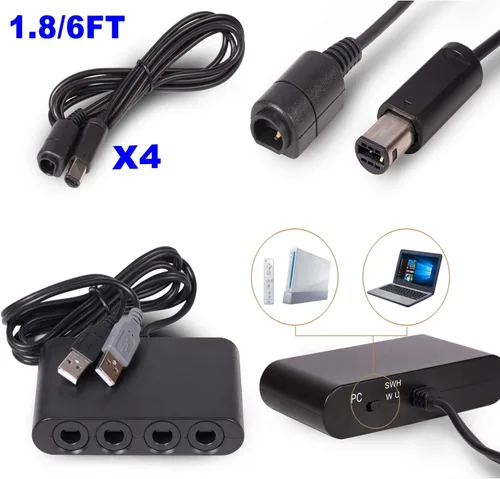 Vista 4 de Yoana Game cube Controller 4 Pack, Wired Controller, and 4-Port USB Adapters for Nintendo Gamecube Switch PC and Wii U Console - Enhanced