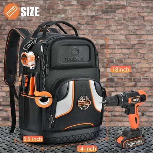 Vista 3 de Mochila para herramientas, mochila de herramientas para hombres, mochila de herramientas HVAC de construcción resistente para herramientas