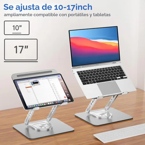 Vista 4 de Soporte para Laptop de Escritorio Ajustable Soporte para Computadora con Base Giratoria de 360° Soporte Elevador Ergonómico para Laptop