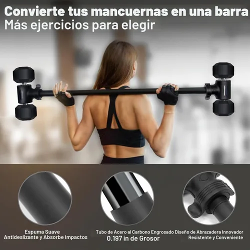 Vista 2 de Barra convertidora de mancuernas mejorada: transforma las mancuernas en barra, pesas ajustables, hasta 200 libras, adecuada para gimnasio en casa