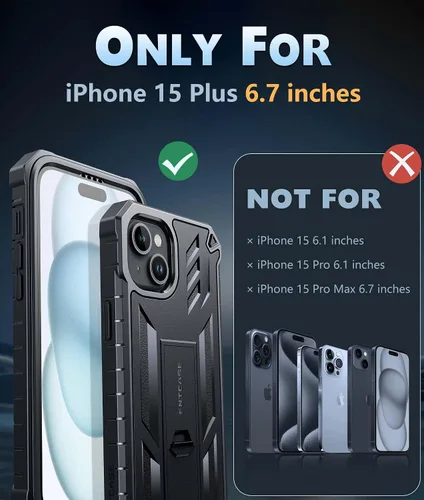 Vista 2 de FNTCASE Funda para iPhone 15 Plus: para iPhone 14 Plus, funda resistente de grado militar para teléfono celular con soporte, protección de TPU a