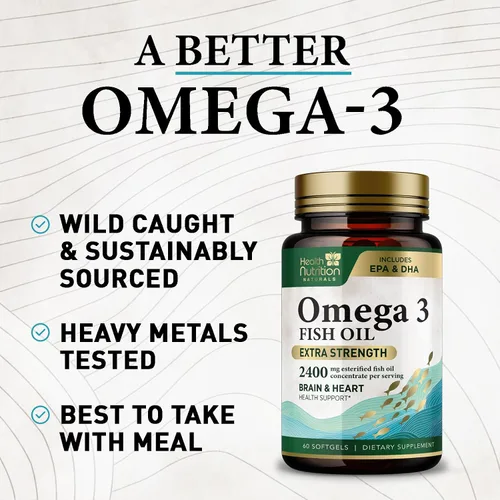 Vista 5 de Suplementos de aceite de pescado Omega 3 – 2400 mg de aceite de pescado por porción – Omega-3 de triple fuerza con ácidos grasos EPA y DHA – Apoyo