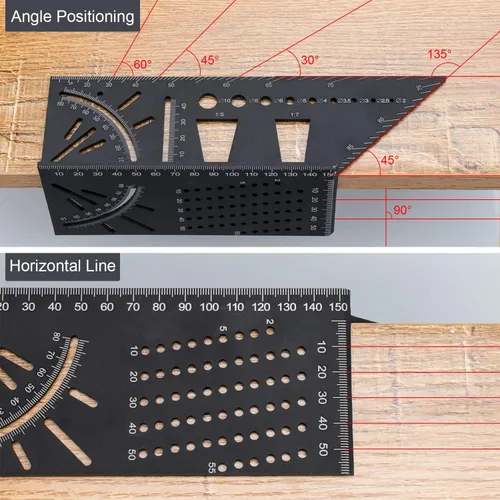 Vista 4 de Herramienta de medición de ángulo de aleación de aluminio 3D, herramienta de medición de ángulo multifunción para carpintería, herramientas