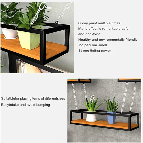 Vista 3 de Shelves Whftd Ceiling Hanging Shelf 60/80/100/120/140cm Kitchen Storage Rack Industrial Floating Shelving Plant Shelf Flower Pot Stand, for Kitchen