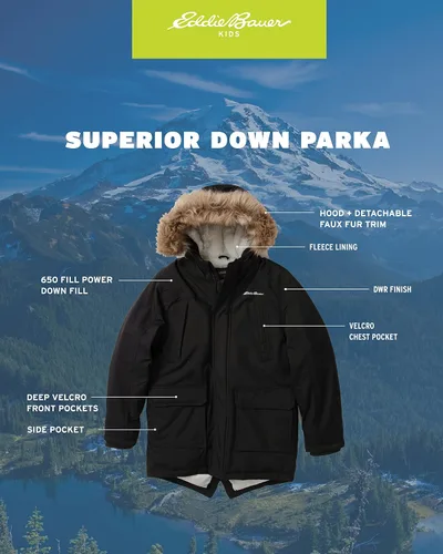 Vista 2 de Eddie Bauer Abrigo de invierno para niños, chaqueta parka impermeable con capucha de piel sintética (3-20)