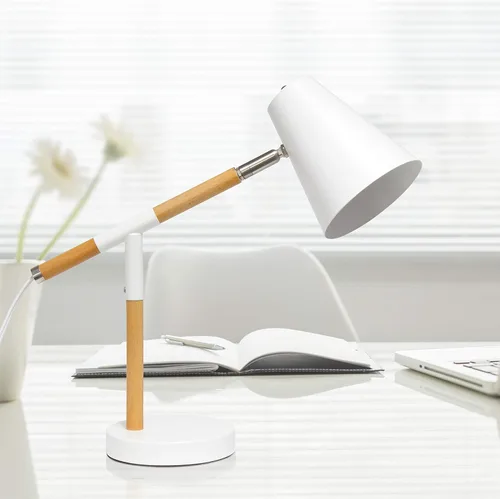 Vista 4 de Simple Designs LD1059-WHT Lámpara de escritorio pivote de madera, blanco mate