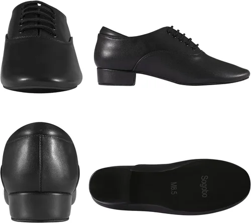 Vista 3 de Zapatos de baile de salón negros Zapatos de carácter de cuero para hombres Salsa Latin Tango Dancing