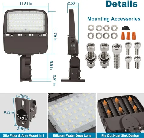 Vista 6 de Luz LED de estacionamiento de 150 W con fotocélula, luces LED regulables para exteriores con ajuste deslizante y soporte de brazo en 1, 22500LM