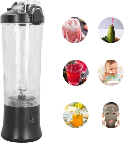 Vista 6 de Portable Blender 150W Mini Compact Juicer for Travel Black 600ml with Stainless Steel Blades
