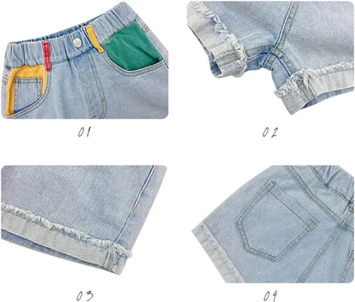 Vista 3 de Rolanko Pantalones cortos de mezclilla para niñas, cintura elástica, pantalones cortos de mezclilla de verano para niños de 4 a 14 años
