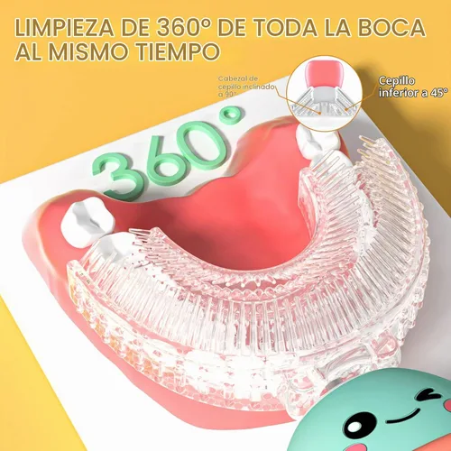 Vista 6 de Cepillo de dientes eléctrico para niños en forma de U, cepillo sónico automático para niños pequeños con 5 cabezales de cepillo, cepillos Dinosaurio