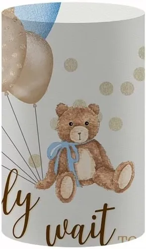 Vista 7 de We Can Bearly Wait to Meet You Baby Shower - Telón de fondo redondo para tema de oso de peluche, niño, azul, marrón, baby shower, fiesta, fondo