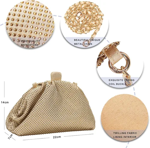 Vista 2 de Bolso de mano con marco de cristal con diamantes de imitación, bolso de embrague plisado para mujer