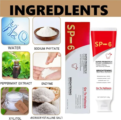 Vista 5 de Sp-6 Ultra Whitening, Sp-6 Probiotic Ultra Whitening pasta de dientes promueve dientes sanos y eliminación de manchas de aliento fresco (1 unidad)