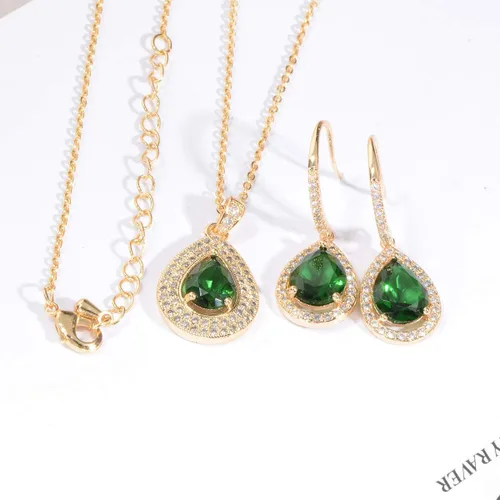 Vista 3 de Juego de joyas de cristal para boda nupcial con colgante de lágrima, collar y aretes colgantes para novia, damas de honor, madre de novia, fiesta