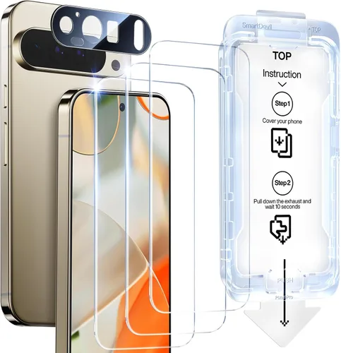 Vista 9 de SMARTDEVIL [Paquete de 3+3] Protector de pantalla para Google Pixel 7A con protector de lente de cámara, compatible con lector de huellas