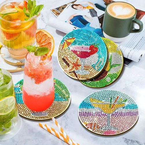 Vista 4 de CasaPopz Juego de 8 posavasos de arte de diamante con soporte para adultos, kits de posavasos de arte de diamantes antideslizantes para mujeres