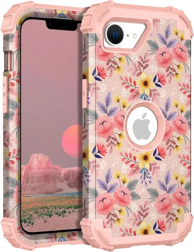 Vista 164 de Hocase Funda para iPhone SE 2022/2020, resistente a prueba de golpes, de plástico duro+goma de silicona, funda protectora híbrida para iPhone SE