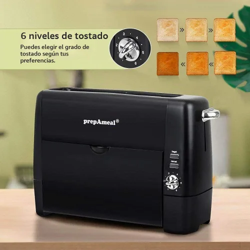 Vista 6 de Tostadora de ranura larga de 2 rebanadas con 6 ajustes de tostado, función de bagel/cancelar, ranuras extra anchas, bandeja extraíble para las Negro
