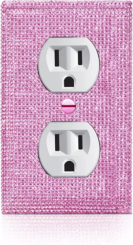 Vista 25 de 4 piezas de placa de pared rosa plateado brillante cubierta decorativa interruptor de luz cubierta de interruptor de palanca única diamantes