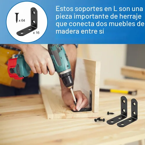 Vista 7 de 16 piezas de conjuntos de soportes de esquina en L de acero inoxidable, soporte de ángulo recto de 90 grados con 64 piezas de tornillos, el soporte