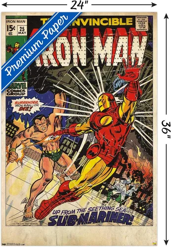 Vista 3 de Trends International 24 x 36 pulgadas Marvel Comics - Iron Man - Póster de pared con cubierta #25, 24 x 36 pulgadas, versión premium sin marco