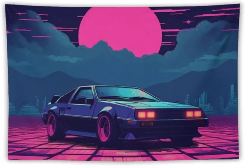 Vista 10 de josnmre Retrowave Jdm Classic Car Retro Cyberpunk Tapestry Wall Hanging for Bedroom Aesthetic Art Home Decor Dorm Classroom Living Room Tapestries