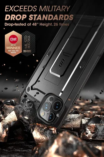 Vista 3 de SUPCASE Funda para iPhone 13 Pro Max con protector de pantalla (Unicorn Beetle Pro), [soporte integrado y clip para cinturón] Funda protectora