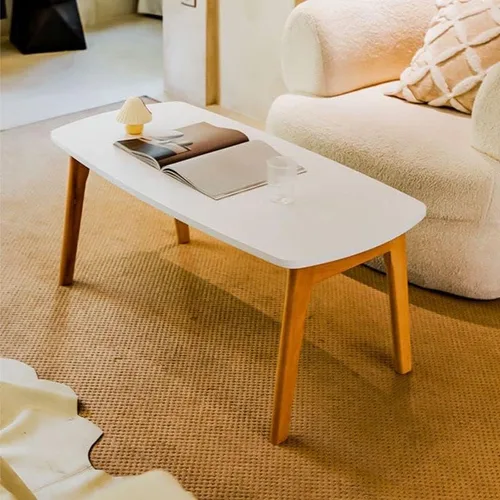 Vista 8 de Mesa de centro, moderna mesa de centro rectangular plegable de madera maciza escandinava para sala de estar, natural 31.5 pulgadas de largo x 19.5