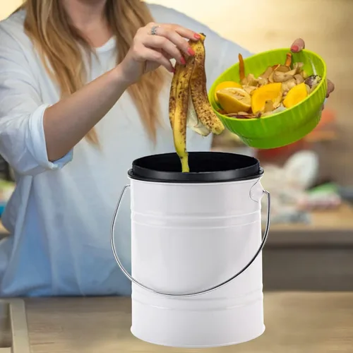 Vista 3 de Contenedor de compost para encimera de cocina, LALASTAR - Contenedor pequeño de compost de metal para cocina interior sellado con tapa
