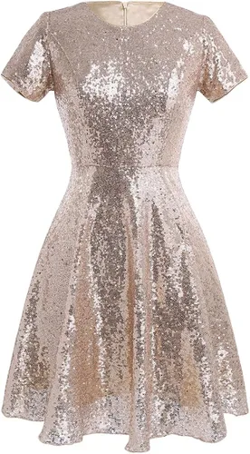 Vista 5 de Vestido de dama de honor con lentejuelas de manga corta para mujer