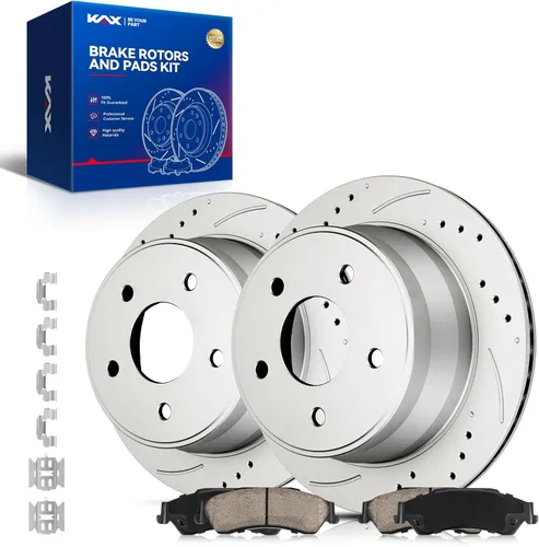 Vista 60 de Kit de freno delantero KAX, rotores de freno ranurados y con hendiduras, pastillas de freno cerámicas Compatible con Honda Accord 1990 1991 1992