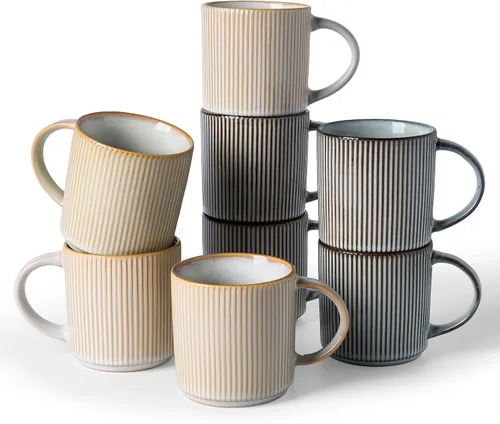 Vista 61 de famiware Juego de 4 tazas de café de 12 onzas, tazas de cerámica con asa Negro (Star-Black)
